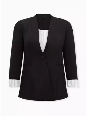 torrid Black One-Button Shawl Collar Blazer with Striped Cuff Lining Size 2 NWT